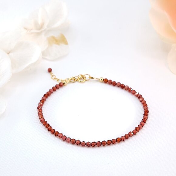 Rare Malaya Garnet Gemstone Bracelet, 14k Gold Filled, Fast Shipping - Picture 1 of 11